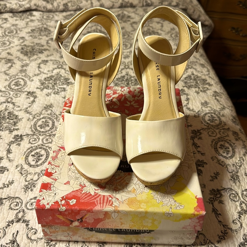 Ankle strap platform sandals.